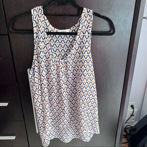 4/$20 sheer geometric printed white tank top, size large